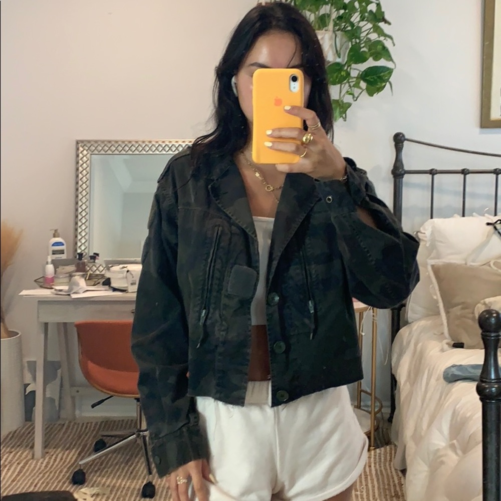 Urban renewal cropped distressed camo jacket